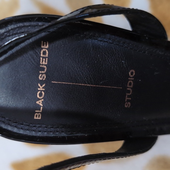 Black Suade Stiletto Heels with Rhinestone Bow - Picture 3 of 5